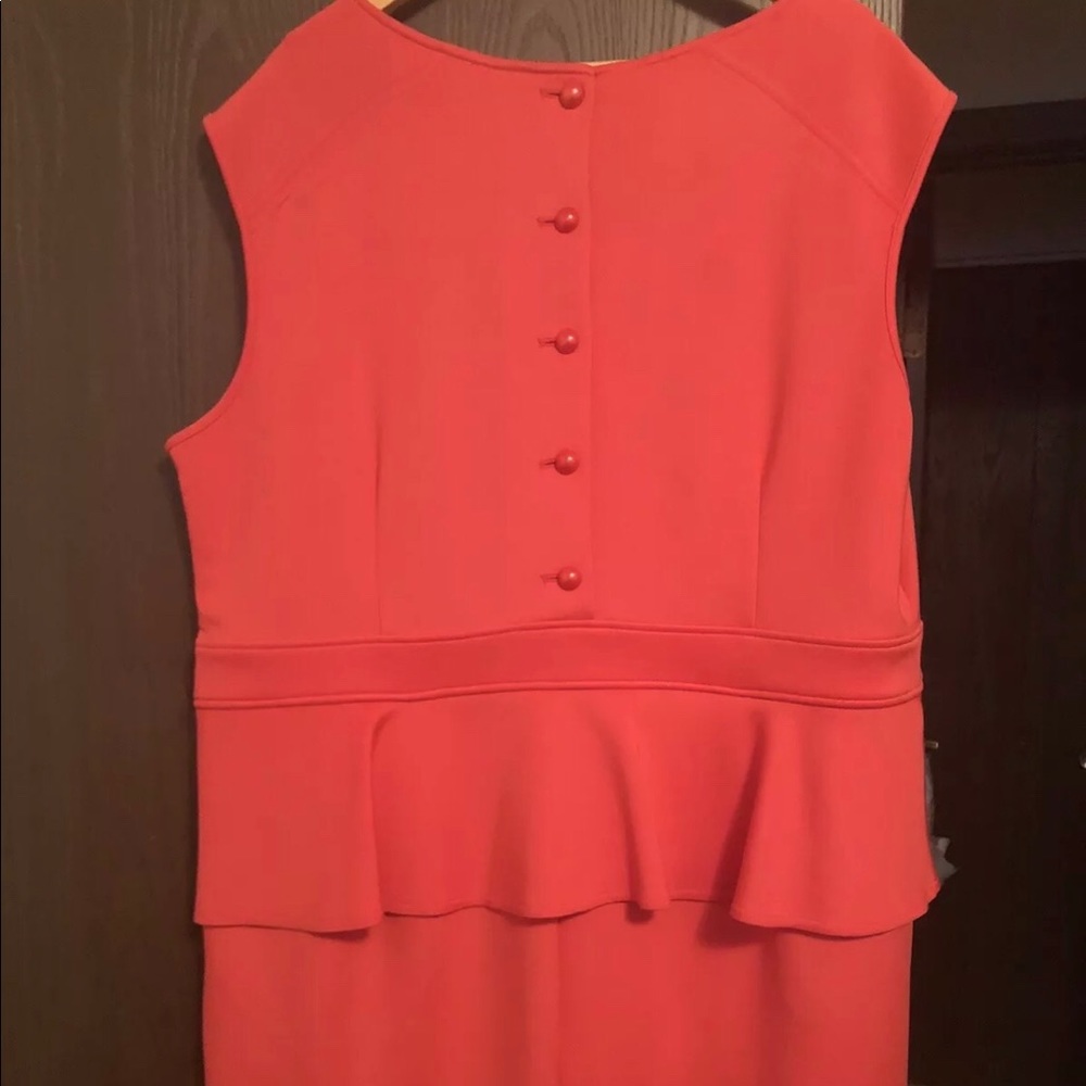 22W Short Sleeve Coral Dress with Pleated Neckline